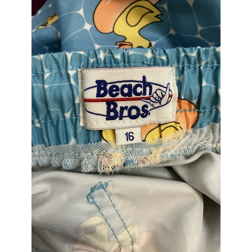 Beach Bros Rubber Ducky SPF Retro‎ Swim Suit Trunks Youth Size 16 Pockets Teal